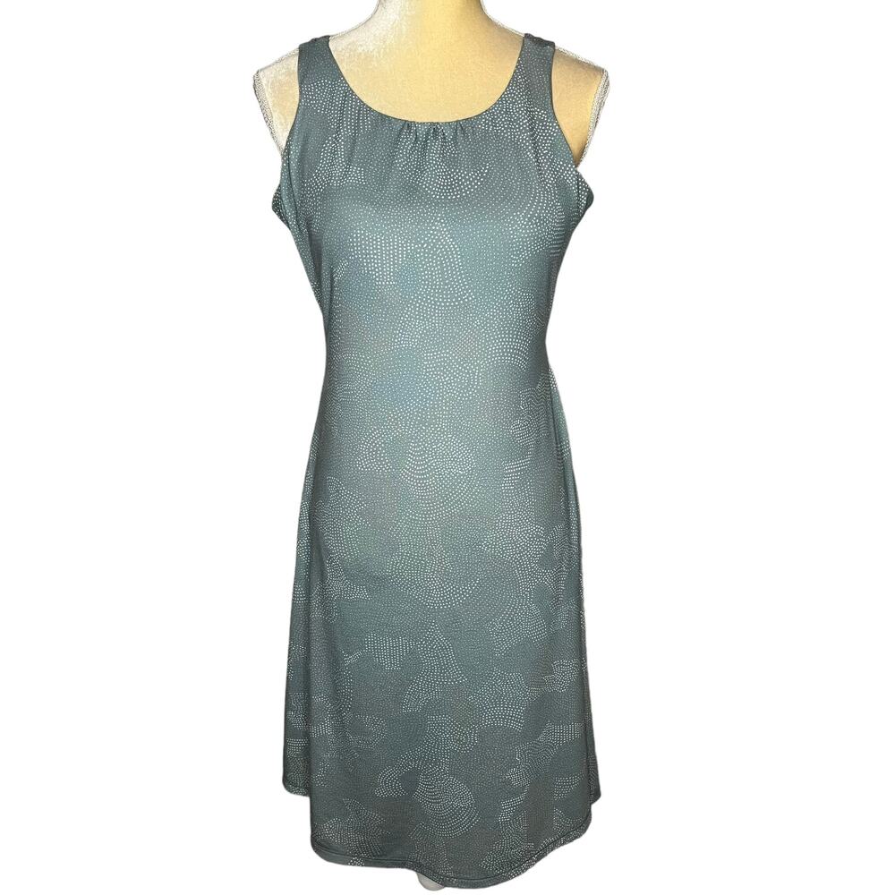 Prana Sky Path Dress Size Medium Blue Dotty Open Back Shelf Bra C2-24